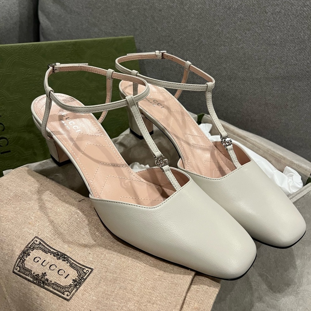 New Gucci GG Marmont mini cream slingback pumps - Picture 3 of 15